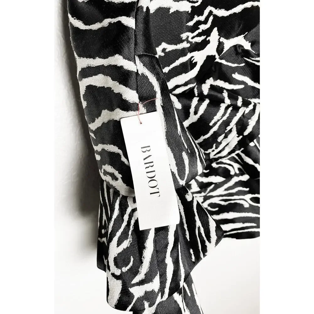 Bardot Women's Zebra Frill Dress Cocktail Mini Adjustable Straps Black White NWT